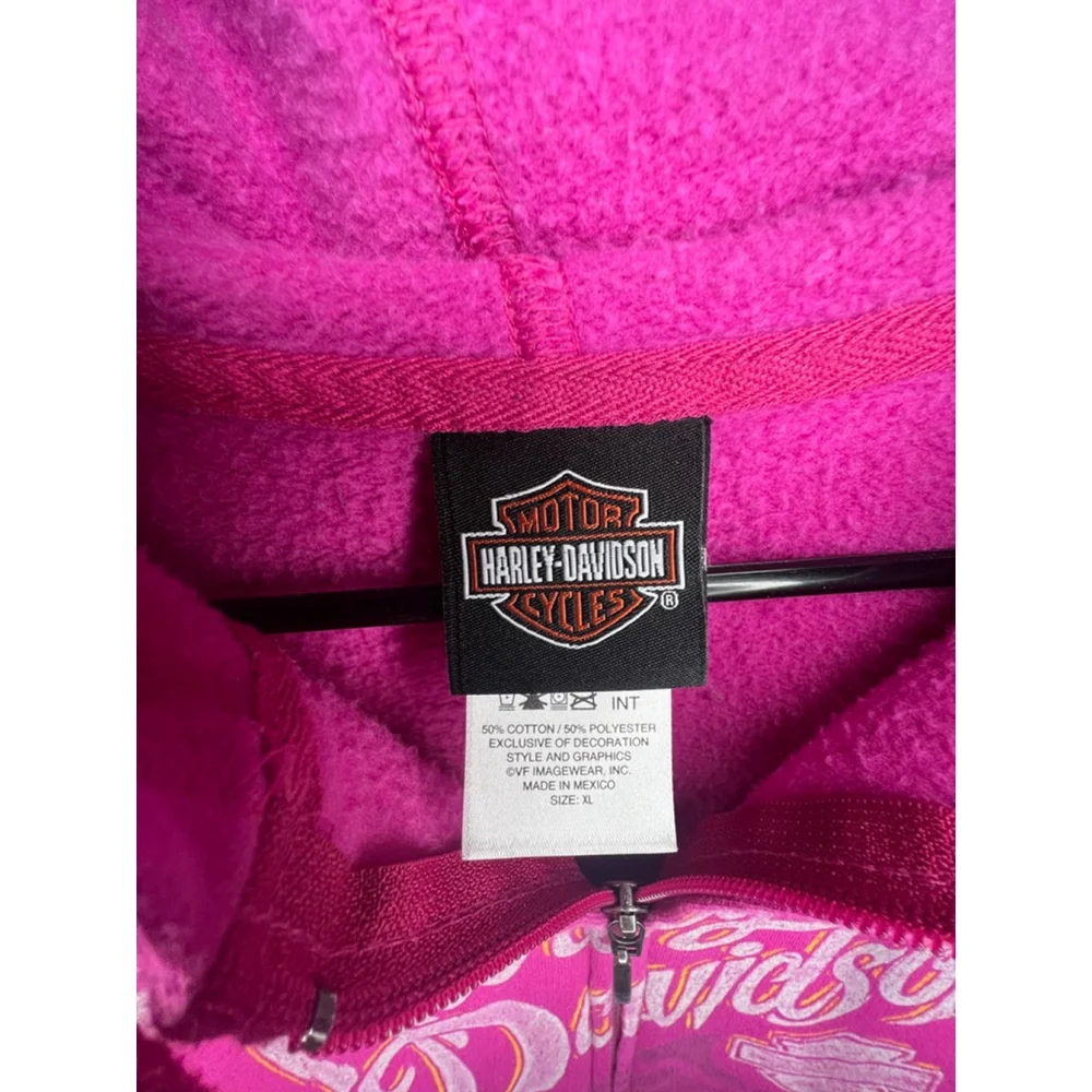 Harley Davidson Pink Graphic Casper Wyoming Zip Up Hoodie - Picture 3 of 5